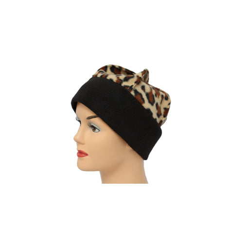 Fleece Hat Black/Brown Animal Print